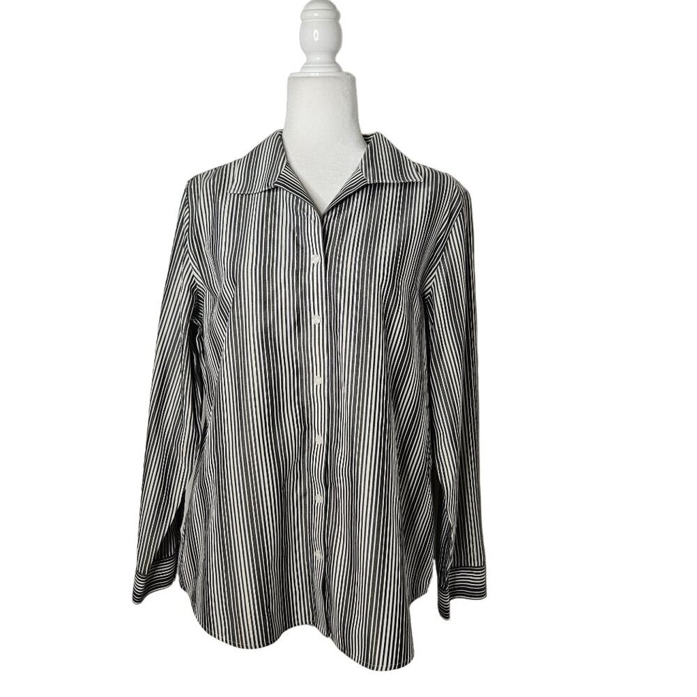 Chico's Black and White Striped Button Down Shirt